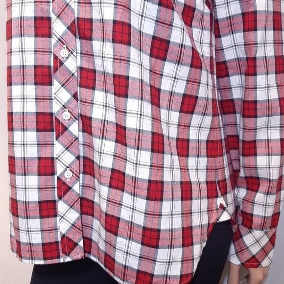 TALBOTS Classic Cotton Shirt Shimmer Plaid Top - Picture 6 of 14